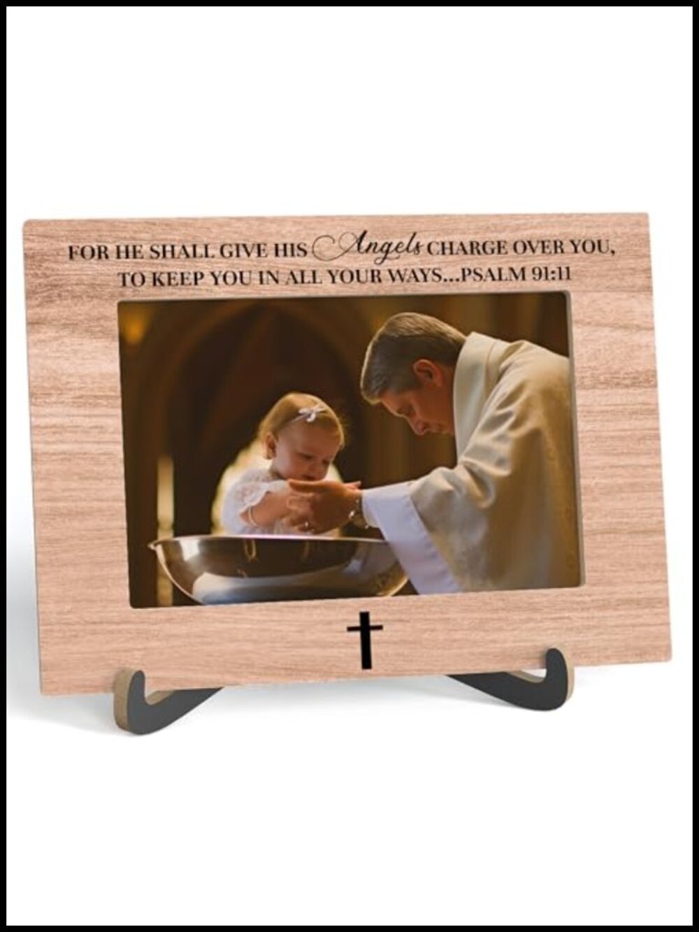 Wooden Tabletop Photo Frame with Stand 6x8 Fits 4x6 Religious Scripture Decor